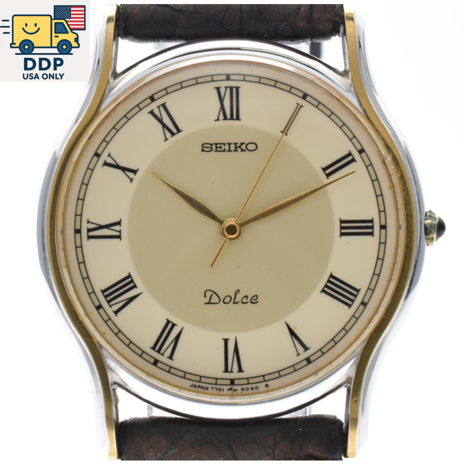 Dial Dolce Quartz Gold Watch Japan [Exc+4] Vintage Unisex SEIKO 7741-6030 Roman - vintagewatches.pk