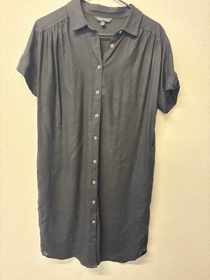 Well Worn Maggie Dress Black Linen Blend Button Shift Dress Small With Pockets