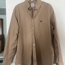 Brooks Brothers Shirt Mens Large Beige Plaid Non Iron Regent Fit Button Down