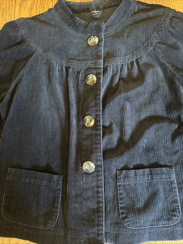 Jaqueta de veludo preta vintage fofa para outono tamanho 12 gola algodão/elastano - Imagem 4 de 4