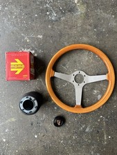 Vintage Momo Gritti Steering Wheel With Hub And Porsche Horn Button Set