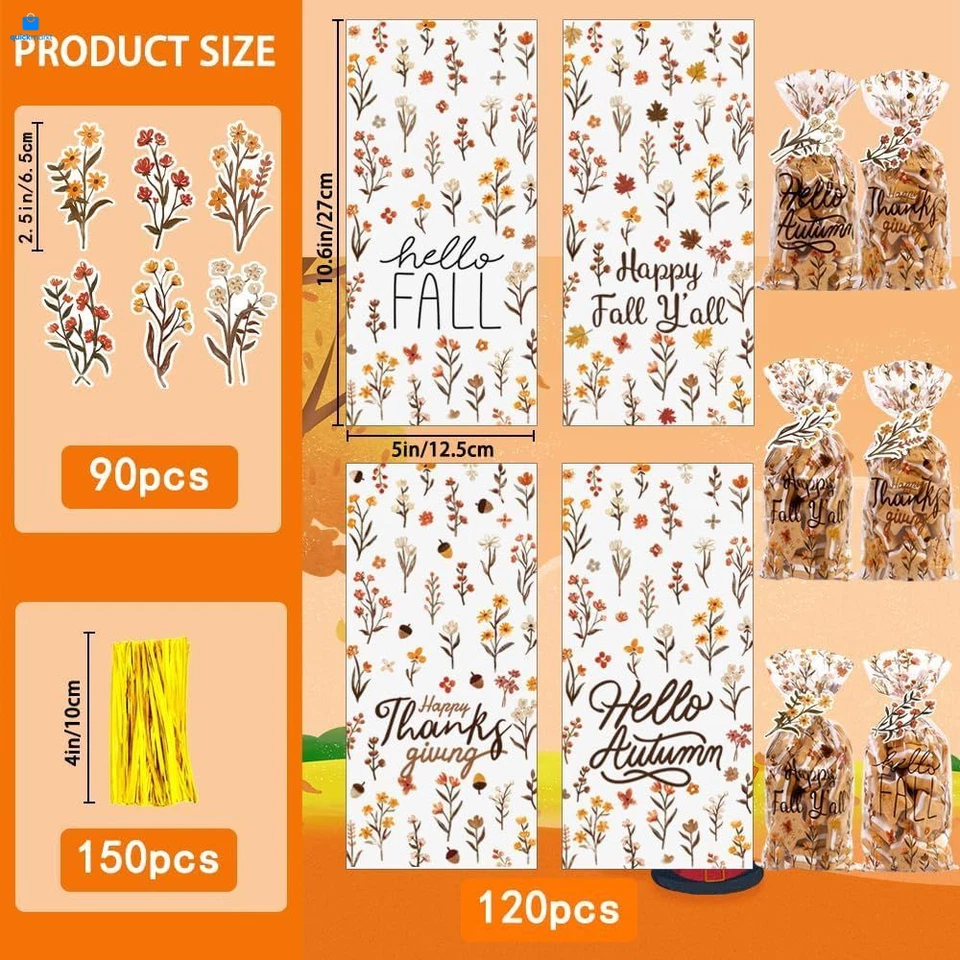 Bolsas de golosinas de celofán de otoño JOICEE 120 PIEZAS, 1 unidad (paquete de 120), marrón Foto 2 de 4
