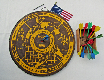 Vintage Baseball Dart Board Made In England Double Sided Wooden