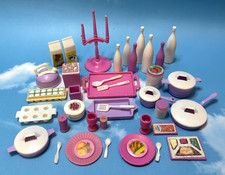 1980s Barbie Doll Kitchen Dining Accessories: Lot of Dishes, Pots, Pans, Lids