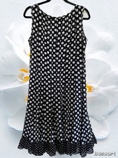 Studio One Women’s Chiffon Flare Sleeveless Shift Dress Size 12 Black Polka Dots