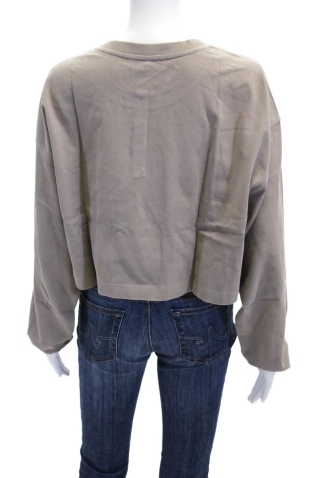 Camiseta cropped noventa por cento feminina gola redonda manga comprida cinza tamanho M - Imagem 3 de 4