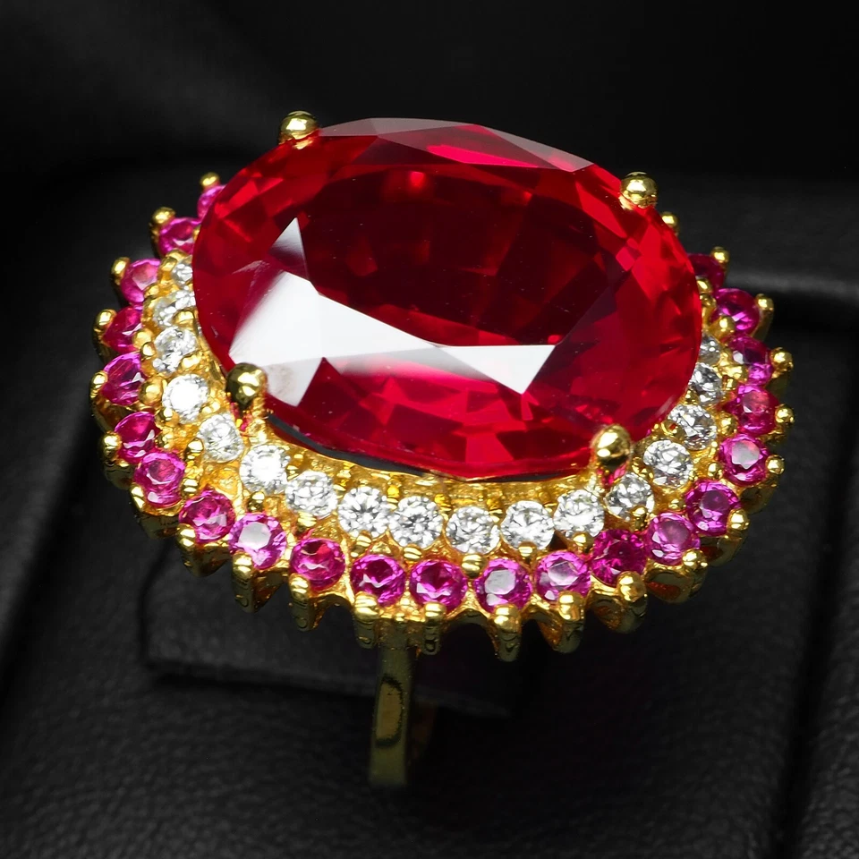 Anelli in argento sterling 925 placcato oro 24 carati con spinello rosso... - Immagine 4 di 4