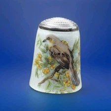 Antique Sterling Silver Guilloche Enamel Thimble Bird by James Swann & Son