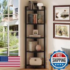 FATORRI Rustic Tall Corner Shelf, 5 Tier Industrial Corner Bookshelf Living