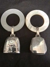  2 Sterling Silver  MOP Mother Of Pearl Baby Rattle Teething Ring Not Engraved
