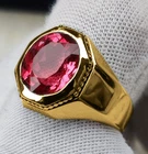 14k Gold Ruby Gemstone Ring For Men's With 925 Sterling Silver Oval Cut Ring