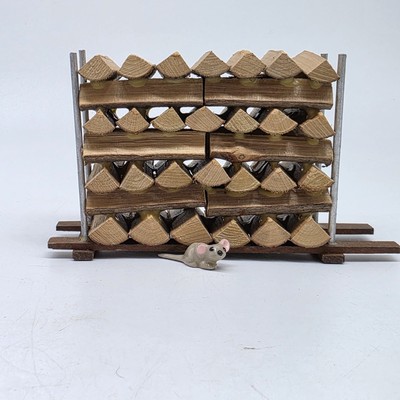 Firewood Stack Rack Miniature Dollhouse Outdoor With Mouse Artisan 1:12