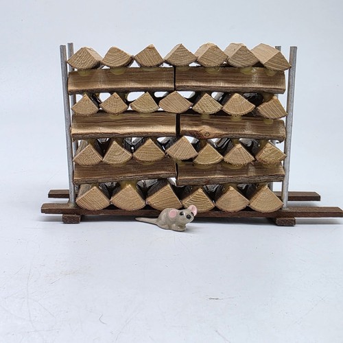 Firewood Stack Rack Miniature Dollhouse Outdoor With Mouse Artisan 1:12