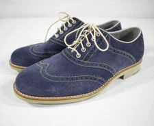 Johnston & Murphy Shoes Men's 8 M Ellington Wingtip Oxford Suede Sheepskin Blue