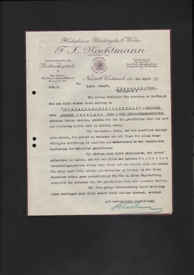 NEUSTADT-WALDNAAB, Brief 1933, F. H. Nachtmann Hochglanz-Bleikrystall-Werke