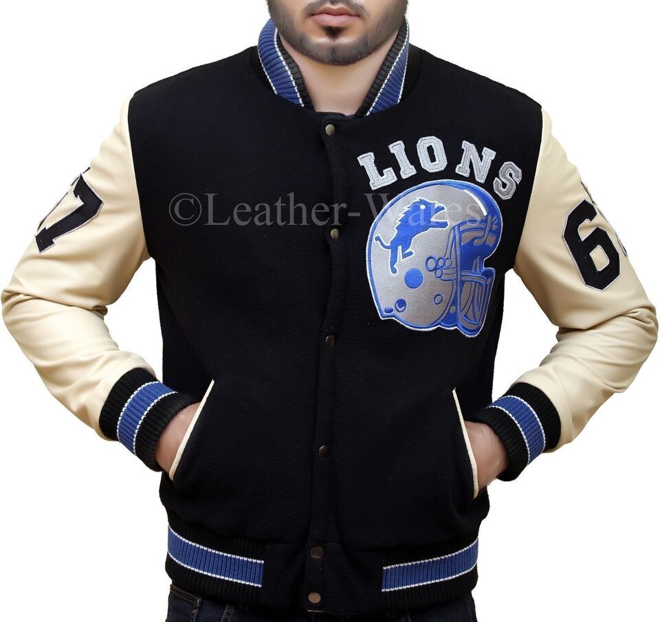 BEVERLY HILL COP DETROIT LIONS LETTERMAN VINTAGE FULL MENS REAL LEATHER JACKET E