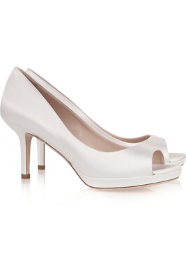 MIU MIU ICONIC WHITE SATIN PEEP TOE PLATFORM WEDDING PUMPS EU 41 I LOVE  SHOES