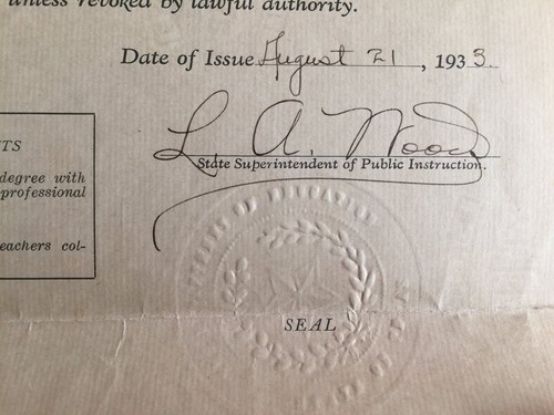 ANCIEN 1933 certificat permanent enseignant état du Texas Hettie William Wood - Photo 2/2