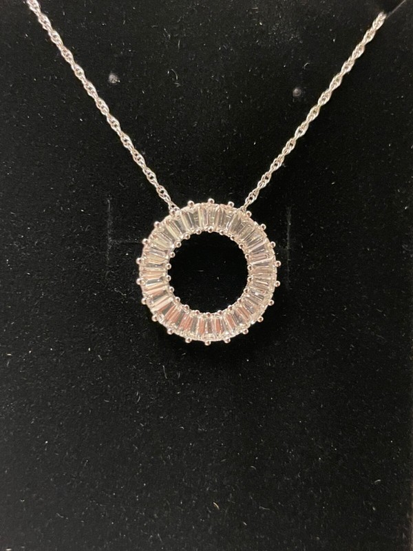 *NEW* ZALES Jeweler Sterling Silver White Lab-Created Baquette Sapphire Necklace