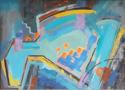 YVONNE AULD ORIGINAL Storm Brewing Porthleven Harbour Abstraktes Acryl GEMÄLDE 