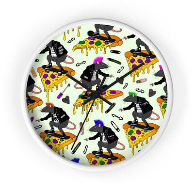 Home Decor Wall Clock Punk Rats Pizza Pattern Obscure Random Weird