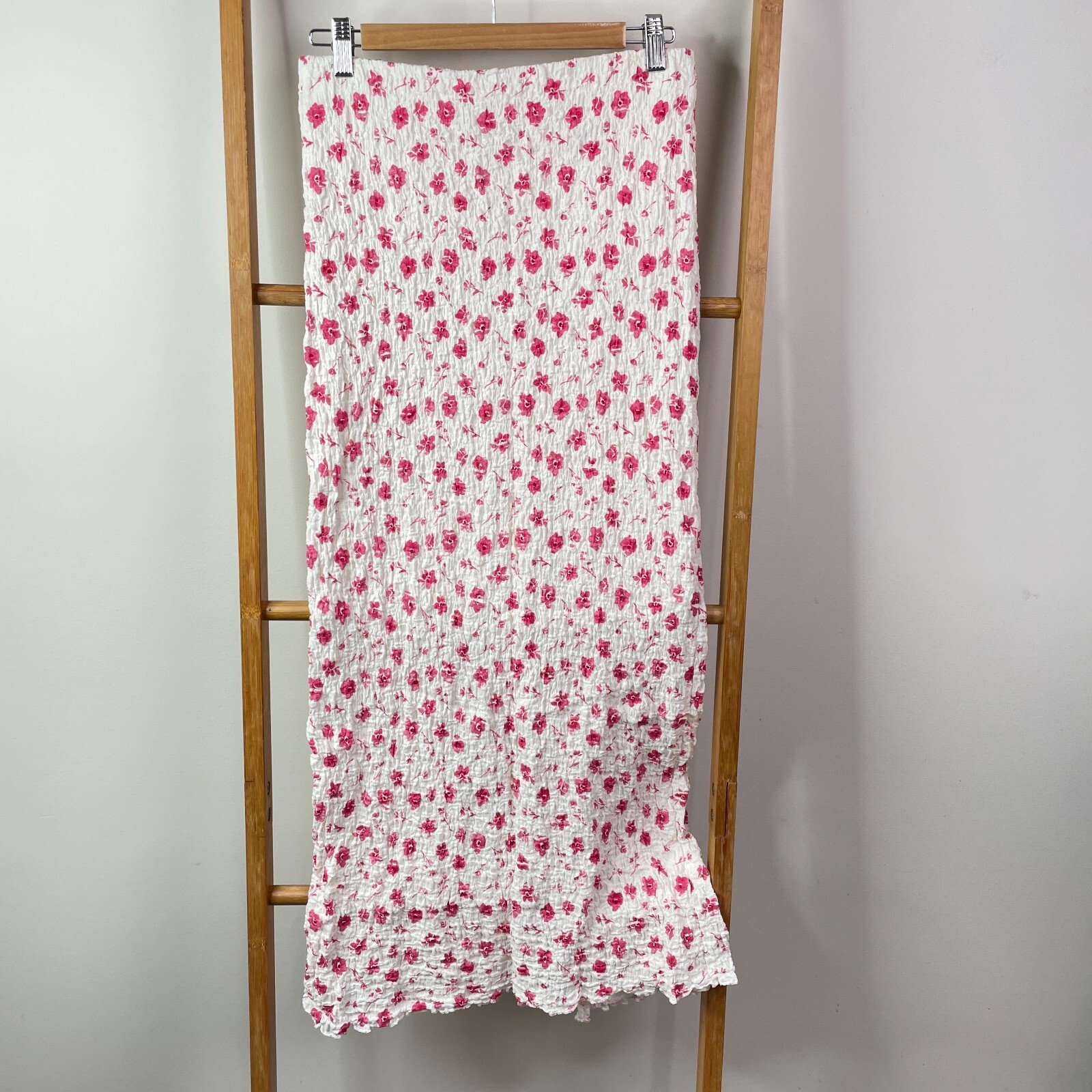 Sportsgirl White Pink Floral Maxi Skirt with Back Slit - Womens Small Pull On Unlined-image