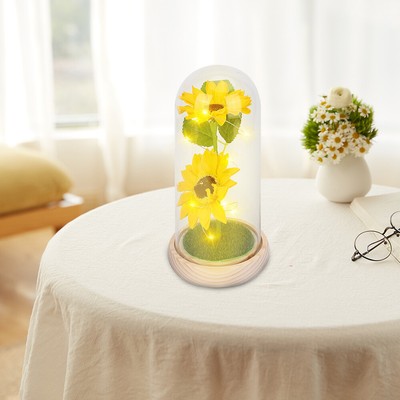 Sonnenblumen LED Kunstblumen im Glas mit Holzsockel Geburtstags Geschenk