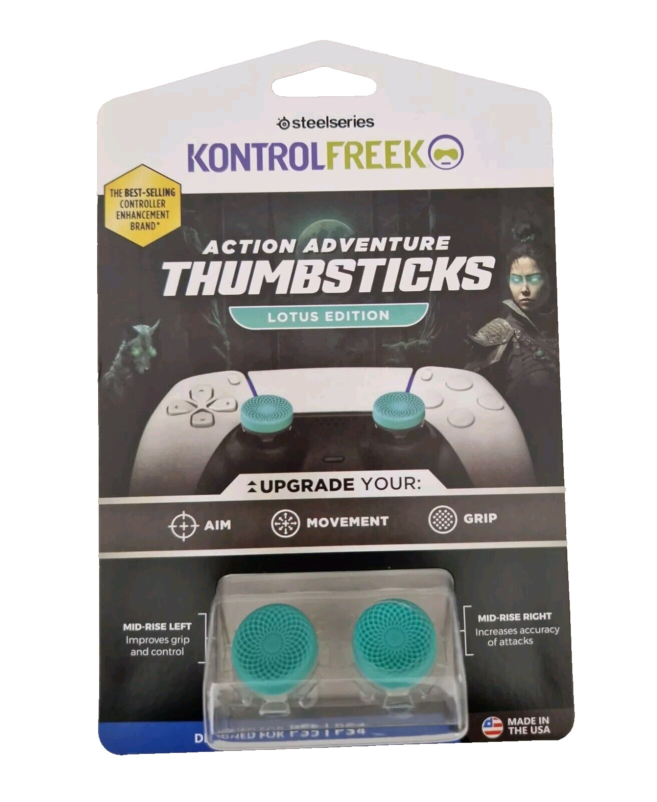 KontrolFreek FPS Freek Lotus Teal Clear PS5 PS4 Performance Thumbsticks 4 Prong