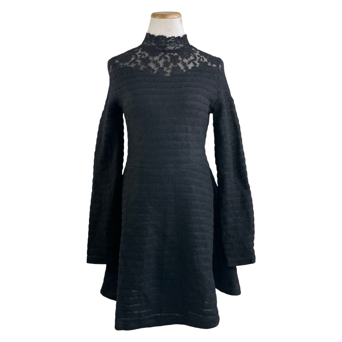 3-1 Phillip Lim Dress Size Large Black Textured & Lace Long Sleeve A-Line |  eBay