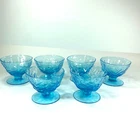 Vtg Lot 6 MCM Anchor Hocking Milano Blue Sherbet Fruit Dessert Crinkle Glasses