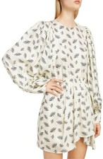 ISABEL MARANT Ivory White Black Fan Print Silk Puff Sleeve Cocktail Dress 38  6