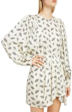 ISABEL MARANT Ivory White Black Fan Print Silk Puff Sleeve Cocktail Dress 38 = 6