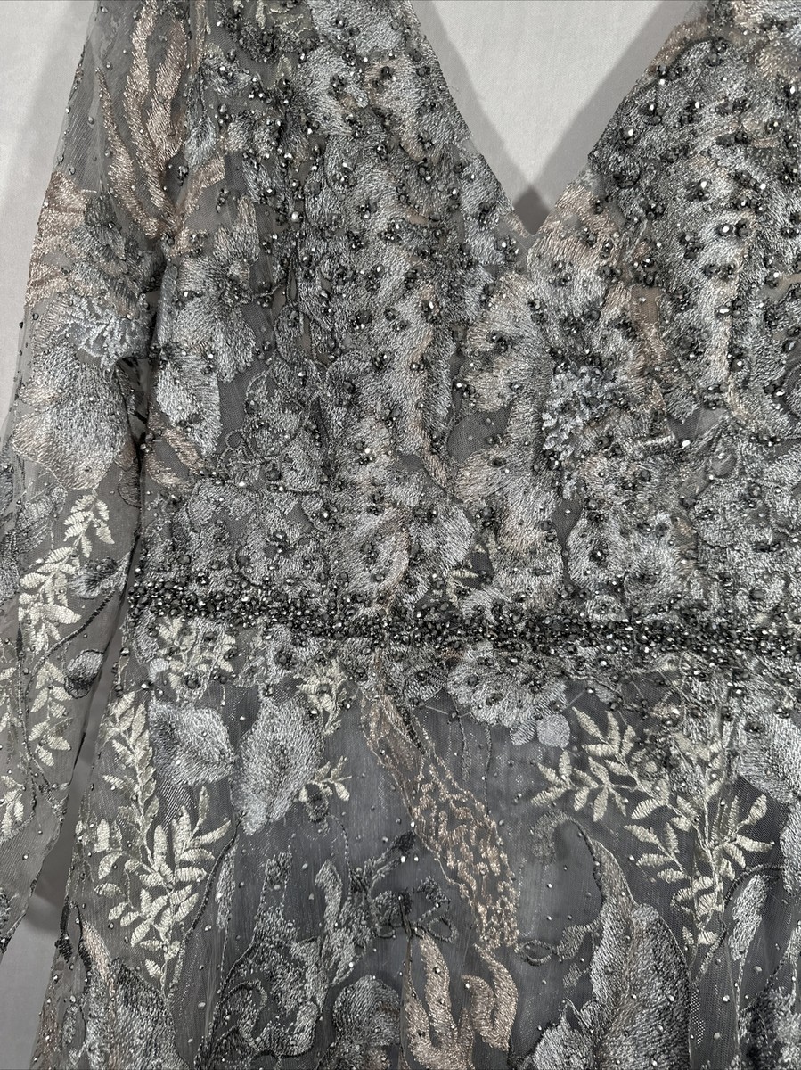 NWT $798 Mac Duggal [ 10 ] 20214 Long Sleeve Beaded Appliqué