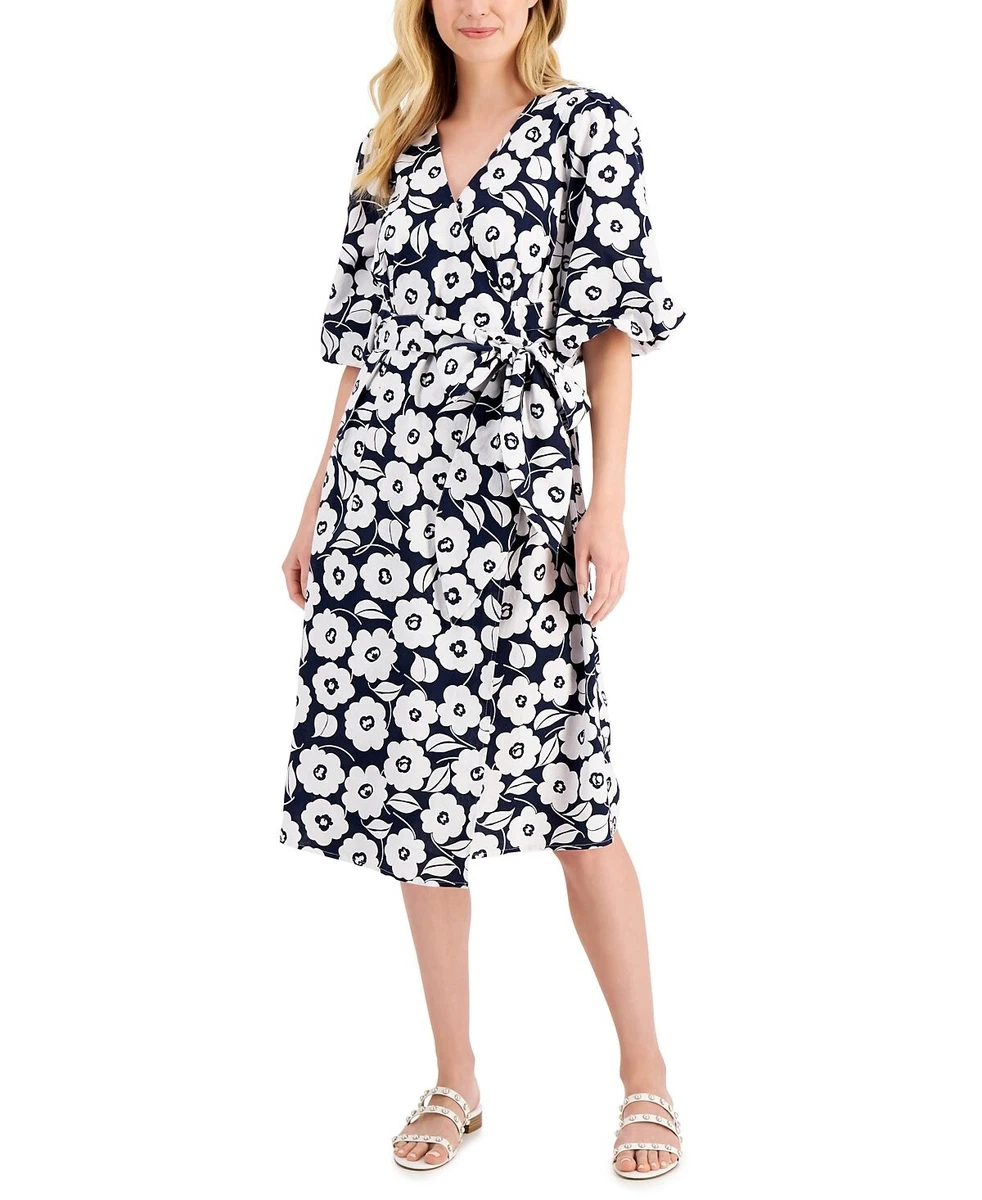 sachin and babi light blue dress Anne Klein Printed ITY 3/4 Sleeve Wrap Top main image 0