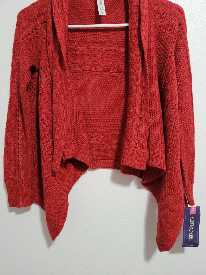 Новый с Ярлыками CHEROKEE девочки кардиган свитер открытый передний длинным рукавом красный цвет.Размер L - Изображение 3 из 4