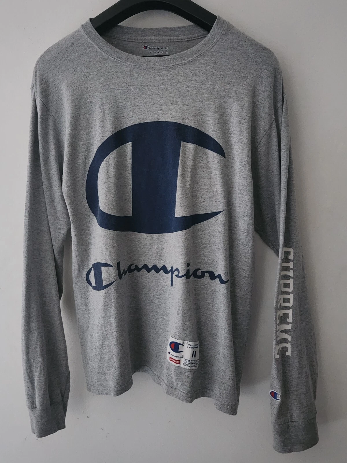 SS17 Supreme X Champion Grau L/S T Shirt Größe M Langärmeliges
