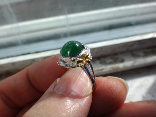 18 Karat massiver Gold Diamant Natural A Jadeit Jade Eis Smaragdgrüner Ring - Bild 3 von 11