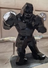 🔶Gorilla Boxer Figur Origami Schwarz Dekofigur Gartenfigur BLACKFORM