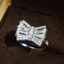 Christmas Gifts Ring 2 Ct CZ Dazzling Bow Tie Wedding Ring Silver Plated Unisex