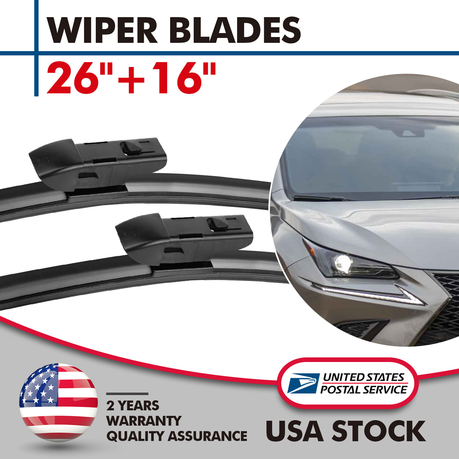 New OEM Bracketless Windshield Wiper Blades 26 + 16 Inch Pair