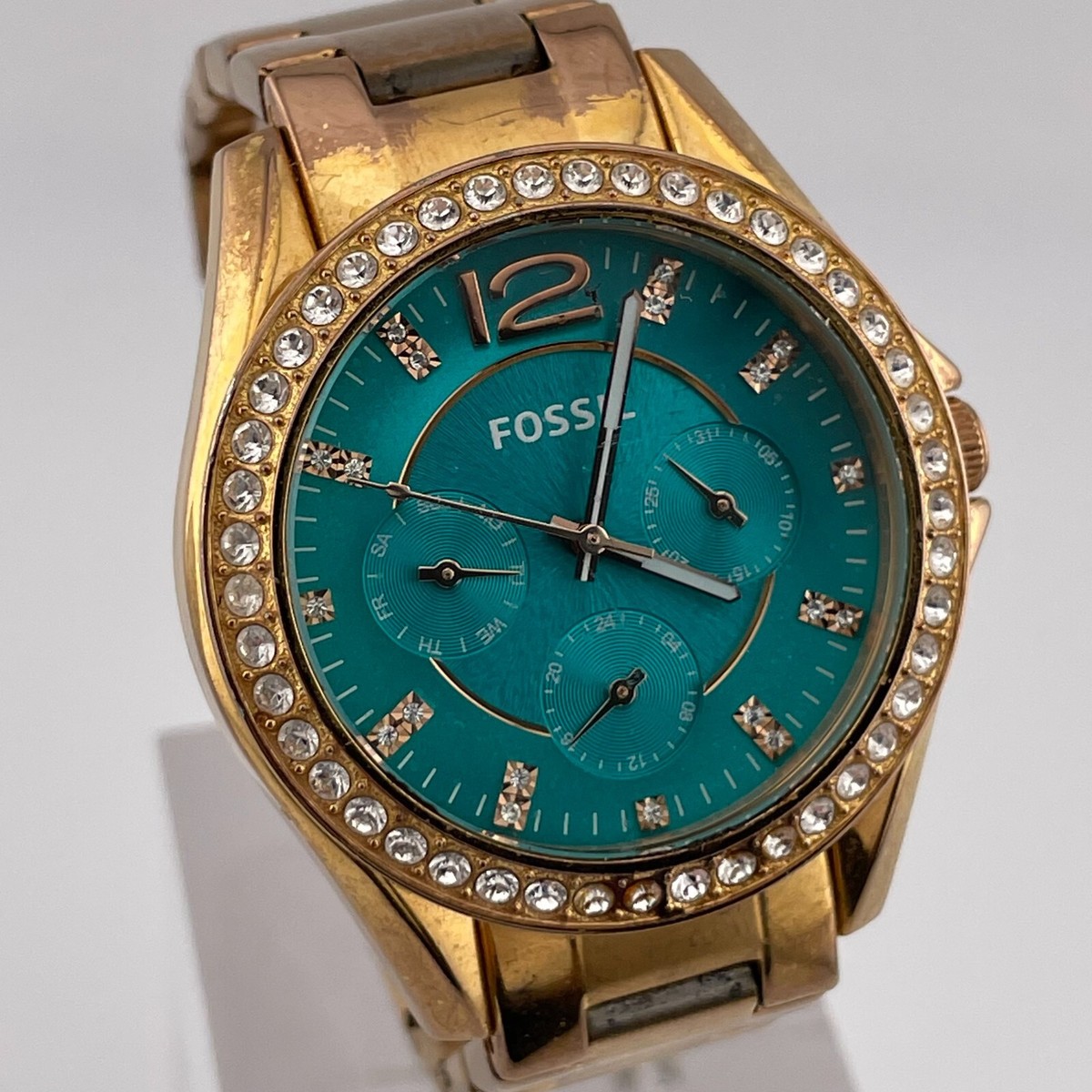 Fossil Riley Watch ES3385 Womens Day Date 24H Quartz 38mm Case Gem