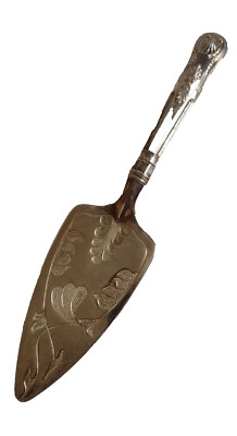 Tortenscheibe Gebäckheber Mayell EP auf Zink gemarkt versilbert 26 cm Vintage