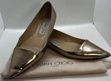 Jimmy Choo Classic Attlia Pointed Toe Gold Mirror Leather EU37.5 Made In Italy