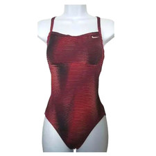 NWT 88 Nike Women's One-Piece Stripe Faded Racerback Swimsuit Red Black Size S