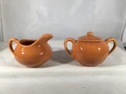 2-Pcs BAUER USA POTTERY of California Orange CREAMER & 2-Handled SUGAR BOWL
