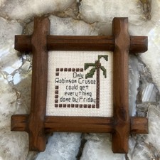 Vtg Completed Cross Stitch Framed Robinson Cr...
