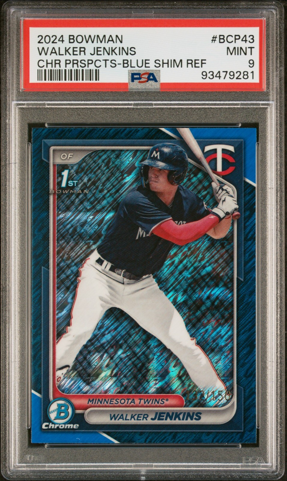 2024 Bowman Chrome Walker Jenkins Blue Shimmer Refractor 1st #/150 Twins PSA 9