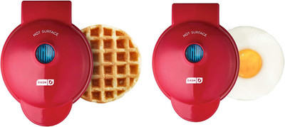 Dash Mini Waffle Maker + Griddle 2-Pack Red Nonstick Compact Breakfast Appliance