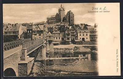 Ansichtskarte Diez a. L., Lahnbrücke mit Schloss 