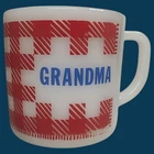 Vintage Westfield Milk Glass Coffee Cup Red Gingham Grandma Mug D Handle